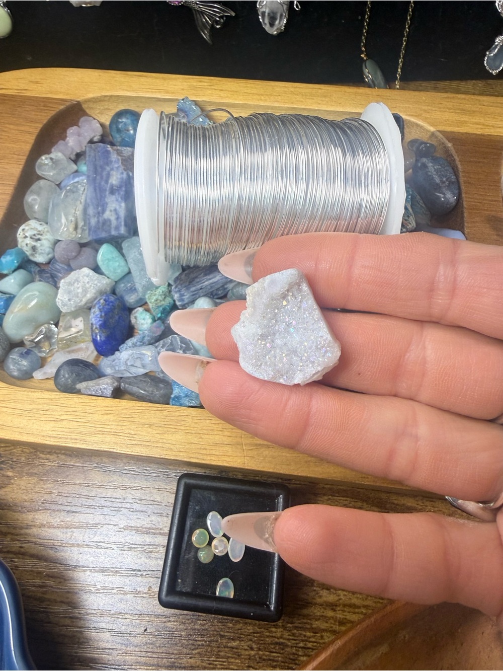 Druzy aura stone wrapped in silver